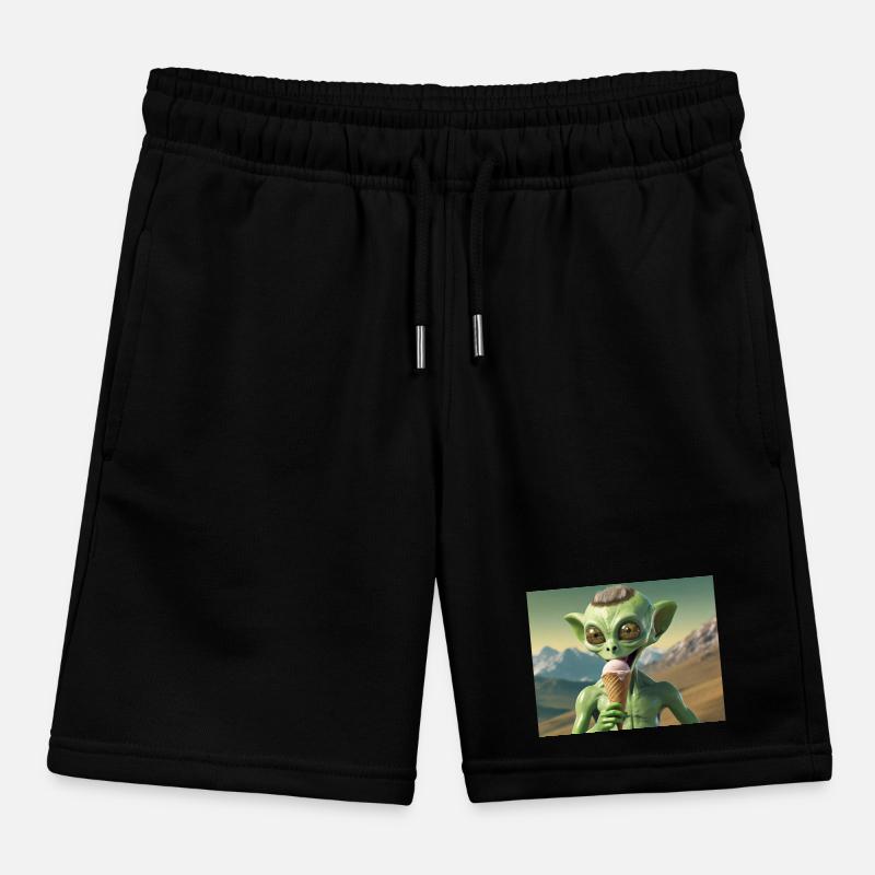 grey alien on the moon surface – eating ice cream Kids Organic Sweat Shorts by Stanley/Stella