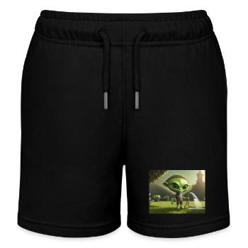 niedliche kleine grüne retro vintage alien jeden tag - Kinder Organic Joggingshorts Mini Bolter von Stanley/Stella - Schwarz - Vorne