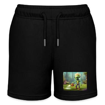 niedliche kleine grüne retro vintage alien jeden tag - Kinder Organic Joggingshorts Mini Bolter von Stanley/Stella - Schwarz - Vorne