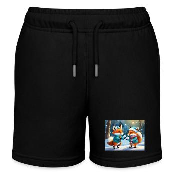 niedlicher kleiner Teufel Fuchs Alltag – Schnee spielen - Kinder Organic Joggingshorts Mini Bolter von Stanley/Stella - Schwarz - Vorne