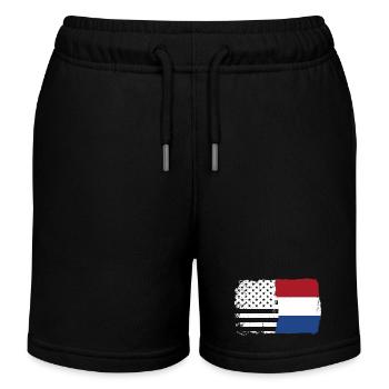Flag Fusion: Stars Stripes Dutch Brush - Kids Organic Sweat Shorts by Stanley/Stella - black - Front