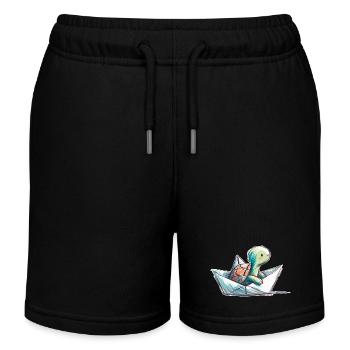 Turtle in paper boat - Kids Organic Sweat Shorts by Stanley/Stella - black - Front