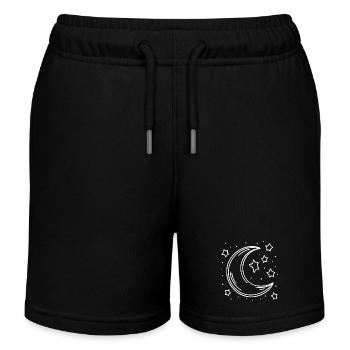 Crescent Moon Crescent Moon and Stars - Kids Organic Sweat Shorts by Stanley/Stella - black - Front