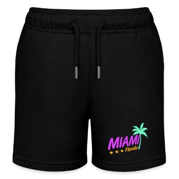 Miami USA Palmen Strand Sonne Amerika Florida Logo - Kinder Organic Joggingshorts Mini Bolter von Stanley/Stella - Schwarz - Vorne