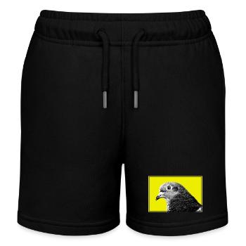 Pigeon Pop Portrait on Yellow - Kids Organic Sweat Shorts by Stanley/Stella - black - Front
