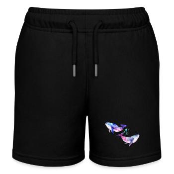 Zwei Regenbogenwale/Wale - Kinder Organic Joggingshorts Mini Bolter von Stanley/Stella - Schwarz - Vorne