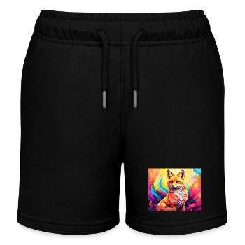 cute fox #fox #cute - Kids Organic Sweat Shorts by Stanley/Stella - black - Front