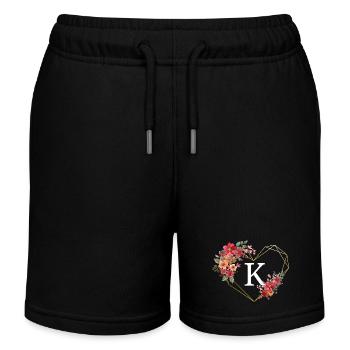 Lettre k cœur doré floral - Short de jogging enfant bio Stanley/Stella - noir - Devant
