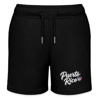 Puerto Rico Script with Flag Heart Patriotic - Kids Organic Sweat Shorts by Stanley/Stella - black - Front