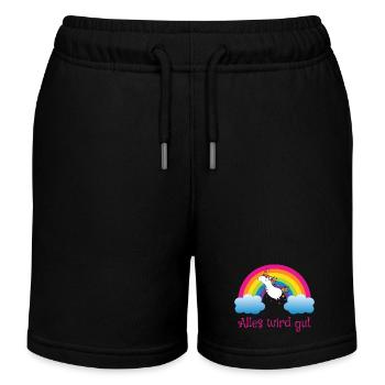 Regenbogen Einhorn Spruch Alles wird gut - Kinder Organic Joggingshorts Mini Bolter von Stanley/Stella - Schwarz - Vorne