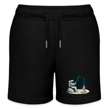 Astronaut Pizza Fishing Moon Space - Kids Organic Sweat Shorts by Stanley/Stella - black - Front