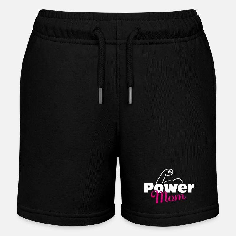 Power Mom white-pink - Kids Organic Sweat Shorts by Stanley/Stella - black