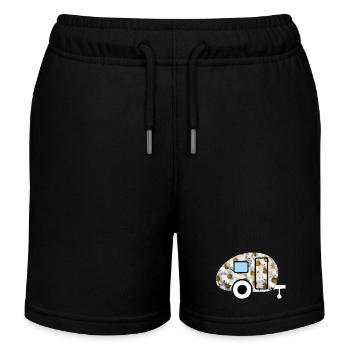 Caravan Daisies Caravan Retro Spring Fan - Kids Organic Sweat Shorts by Stanley/Stella - black - Front