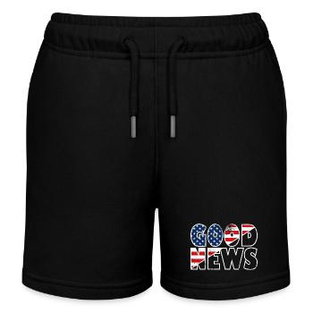 GOOD NEWS Stars and Stripes Bible Verse Gospel - Kids Organic Sweat Shorts by Stanley/Stella - black - Front