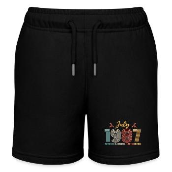 July 1987 Birthday July 1987 July - Kids Organic Sweat Shorts by Stanley/Stella - black - Front