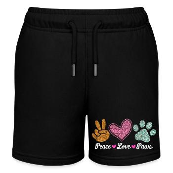 Peace Love Paws Animal Lover Design - Kids Organic Sweat Shorts by Stanley/Stella - black - Front