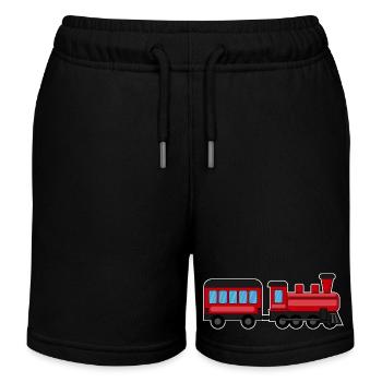Railway, Train, Steam Locomotive - Kids Organic Sweat Shorts by Stanley/Stella - black - Front