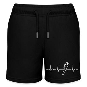Plumber Heartbeat Plumbing worker Tradesman Gift - Kids Organic Sweat Shorts by Stanley/Stella - black - Front