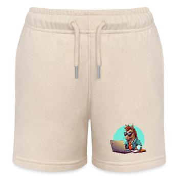 Pferde-Power CEO - Kaffee und Laptop im Business - Kinder Organic Joggingshorts Mini Bolter von Stanley/Stella - Natur - Vorne