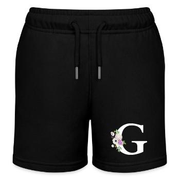 Lila Blumenbuchstabe g - Kinder Organic Joggingshorts Mini Bolter von Stanley/Stella - Schwarz - Vorne