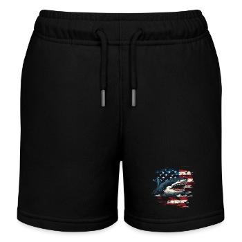 Hai mit Usa Flagge - Kinder Organic Joggingshorts Mini Bolter von Stanley/Stella - Schwarz - Vorne