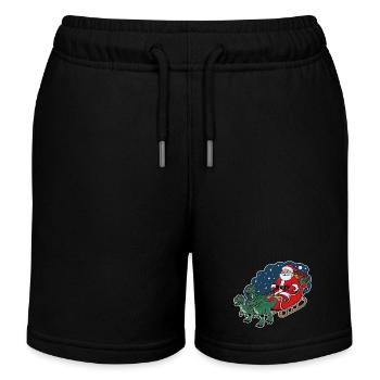 Santa Claus riding a sleigh pulled by dinosaurs - Kids Organic Sweat Shorts by Stanley/Stella - black - Front