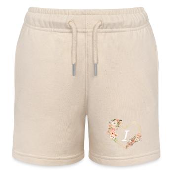 Lettre i cœur doré floral - Short de jogging enfant bio Stanley/Stella - écru doux - Devant
