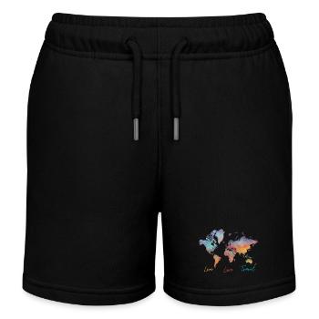 Live Love Travel, world map - Kids Organic Sweat Shorts by Stanley/Stella - black - Front
