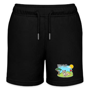 Wolf-Platz - Ein Wolf auf dem Golfplatz - Kinder Organic Joggingshorts Mini Bolter von Stanley/Stella - Schwarz - Vorne