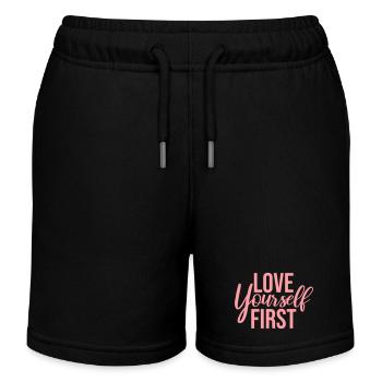 Love Yourself First Self-Love Self-Care - Kids Organic Sweat Shorts by Stanley/Stella - black - Front