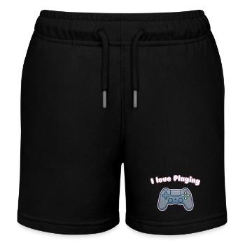 I Love Playing - Gaming Controller Design - Kids Organic Sweat Shorts by Stanley/Stella - black - Front