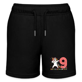 Licorne Dab Cadeau 9 Ème Anniversaire 9 Ans - Short de jogging enfant bio Stanley/Stella - noir - Devant