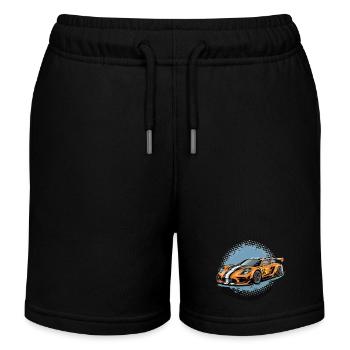 Futuristische Geschwindigkeit: Schnittiger Rennwagen in Bewegung - Kinder Organic Joggingshorts Mini Bolter von Stanley/Stella - Schwarz - Vorne