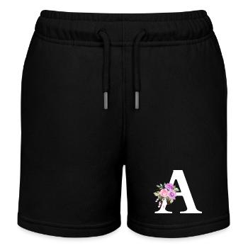 Purple Floral Letter - Kids Organic Sweat Shorts by Stanley/Stella - black - Front