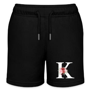 Red Floral K Letter - Kids Organic Sweat Shorts by Stanley/Stella - black - Front