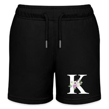 Purple Floral K Letter - Kids Organic Sweat Shorts by Stanley/Stella - black - Front