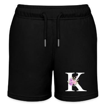 Purple Floral K Letter - Kids Organic Sweat Shorts by Stanley/Stella - black - Front