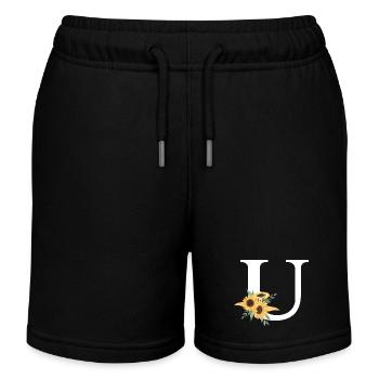 Buchstabe u blumige Sonnenblume - Kinder Organic Joggingshorts Mini Bolter von Stanley/Stella - Schwarz - Vorne