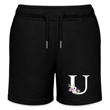Lila Blumenbuchstabe u - Kinder Organic Joggingshorts Mini Bolter von Stanley/Stella - Schwarz - Vorne