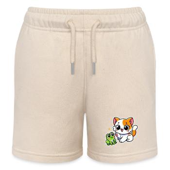 Cute ginger white Cat met a frog - Kids Organic Sweat Shorts by Stanley/Stella - soft Ecru - Front