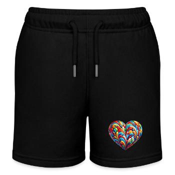 Buntes Regenbogen Herz - Kinder Organic Joggingshorts Mini Bolter von Stanley/Stella - Schwarz - Vorne