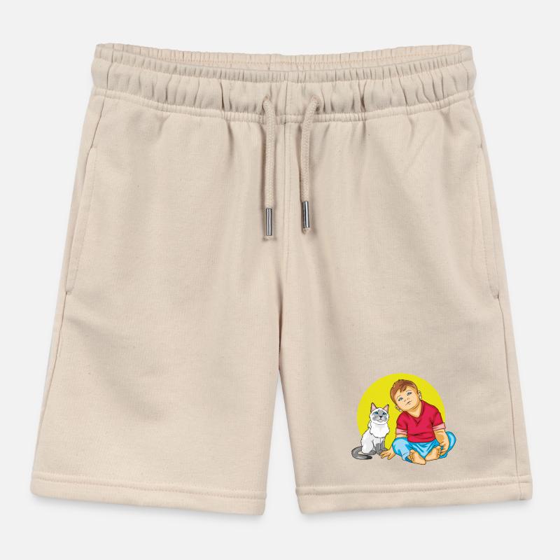Junge spricht mit einer Siamkatze Kinder Organic Joggingshorts Mini Bolter von Stanley/Stella