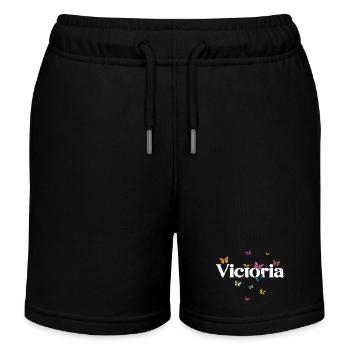 Beau prénom de fille avec des papillons VICTORIA - Short de jogging enfant bio Stanley/Stella - noir - Devant