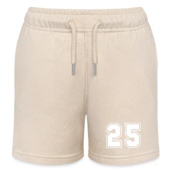 Block Style Sporty Number Design 25 - Kids Organic Sweat Shorts by Stanley/Stella - soft Ecru - Front