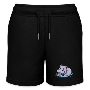 Cute hippo in a puddle - Kids Organic Sweat Shorts by Stanley/Stella - black - Front