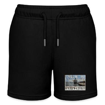 Antwerp port design with geocoordinates - Kids Organic Sweat Shorts by Stanley/Stella - black - Front