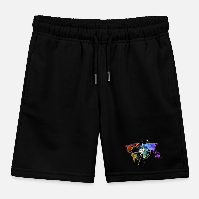 World map compass white Kids Organic Sweat Shorts by Stanley/Stella
