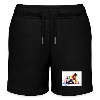 Watercolor fitness exercise - Kids Organic Sweat Shorts by Stanley/Stella - black - Front