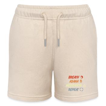 Breath Asana Meditation Repeat - Kids Organic Sweat Shorts by Stanley/Stella - soft Ecru - Front