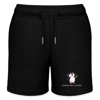 Niedlicher Pinguin "Slide into Success" Zitat - Kinder Organic Joggingshorts Mini Bolter von Stanley/Stella - Schwarz - Vorne
